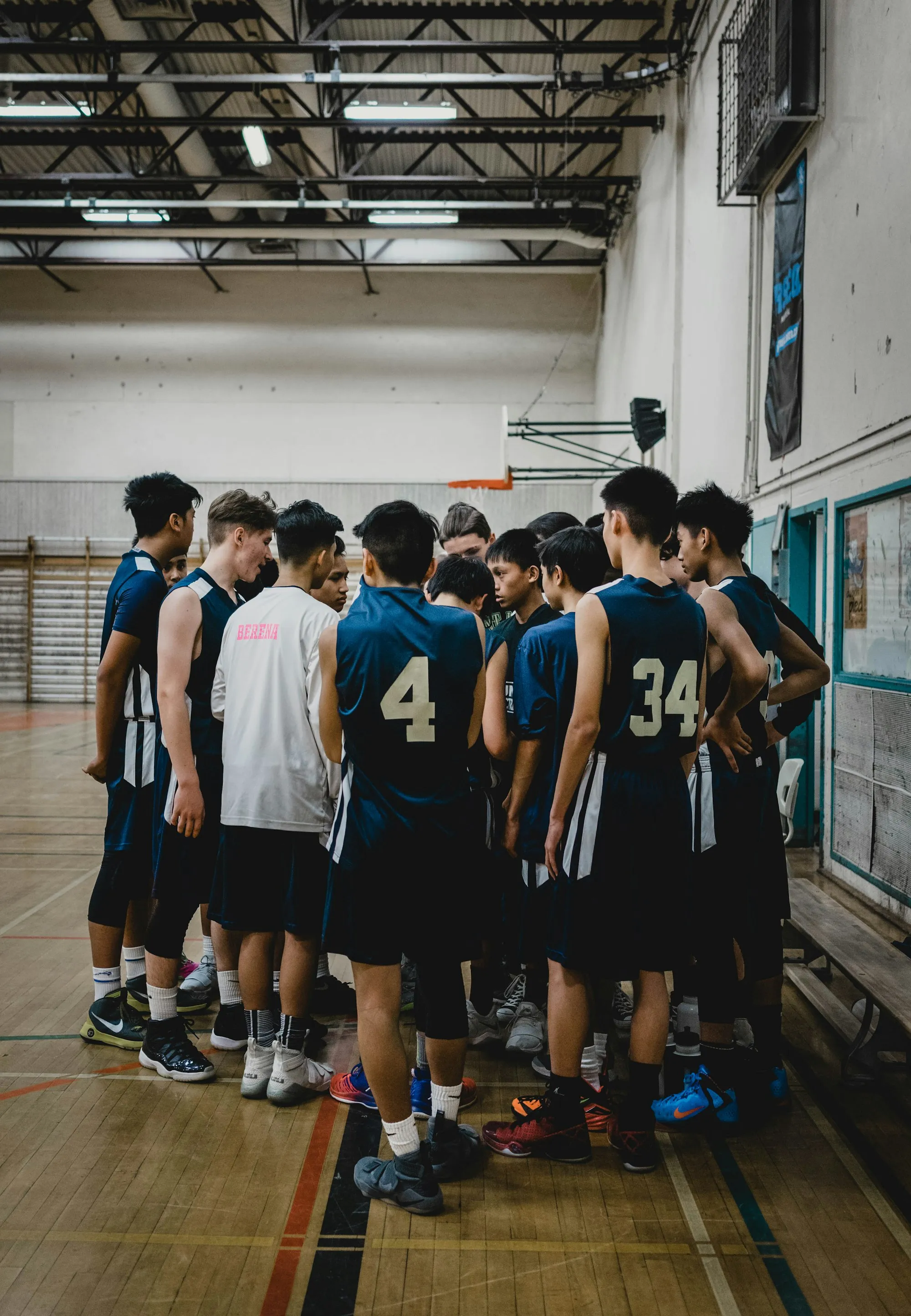 A basketball team gathered together